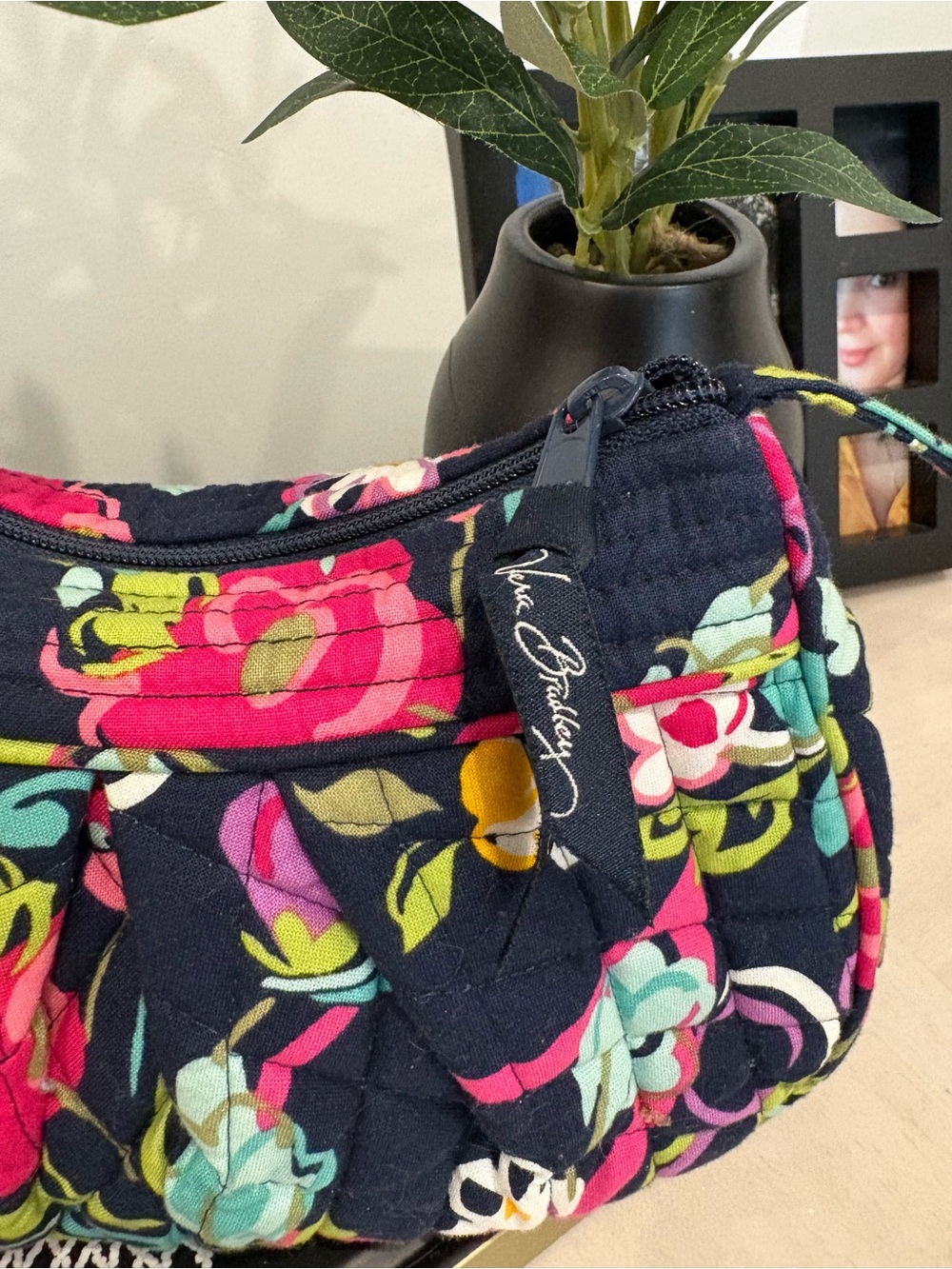 Vera Bradley Navy Quilted Floral Shoulder Bag - Picture 2 of 7